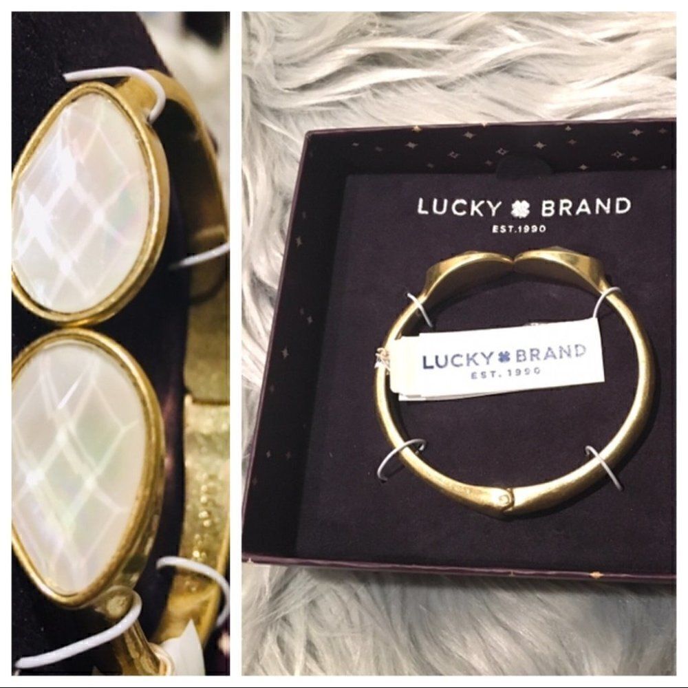 Lucky Brand Golden Cuff White Stone - Picture 1 of 8